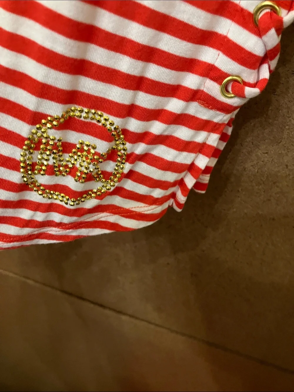 Michael Kors Red and White Striped Short Sleeve Tee
